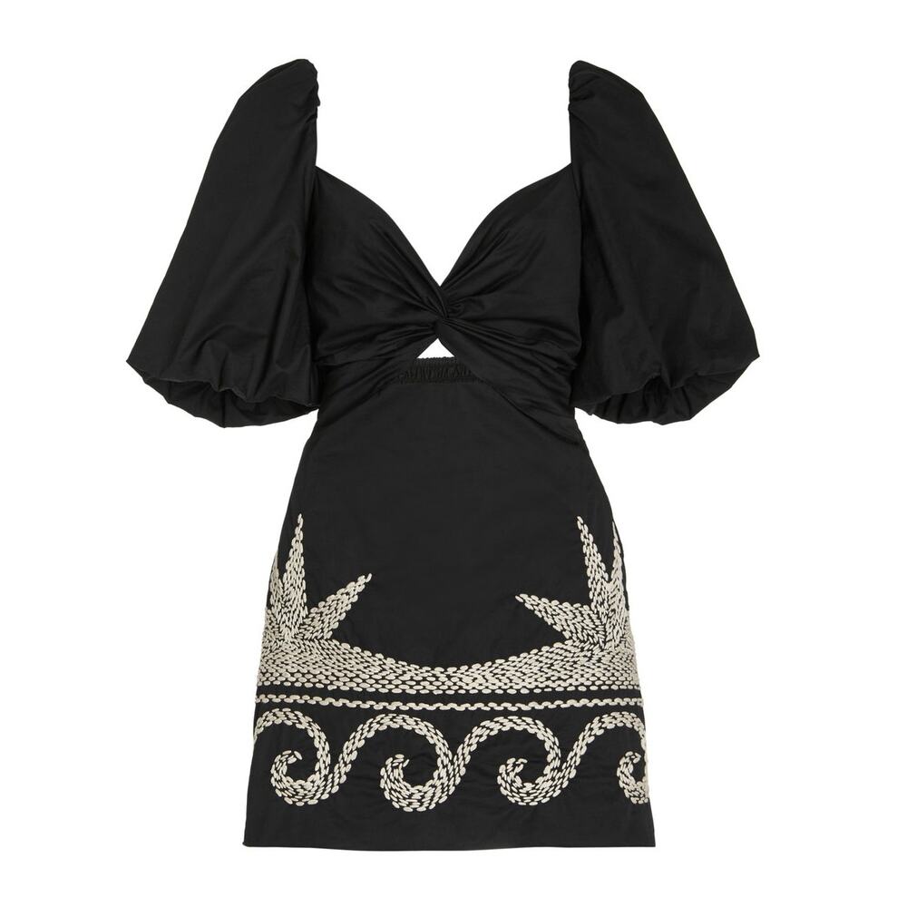 Johanna Ortiz Embroidered Black Simple Pleasures Mini Dress Size S